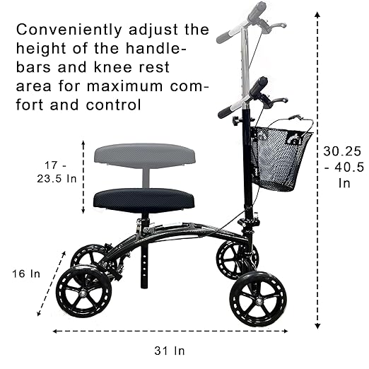 Carex Knee Walker Scooter for Injury of Foot with Comfortable Padding - Steerable Knee Scooter for Foot Injuries with Hand Brake - Crutch Alternative