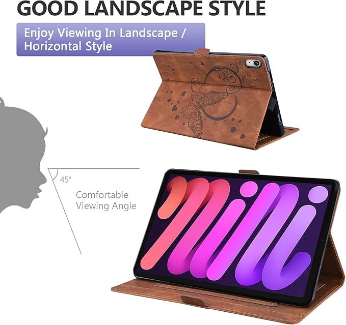 Dteck for iPad mini (A17 Pro/A15) 7/6th Generation Case 2024/2021 Release (8.3"), PU Leather Protective Case with Auto Sleep Wake & Stand Function/Card Slots, Lightweight Cute Case, Butterfly Brown