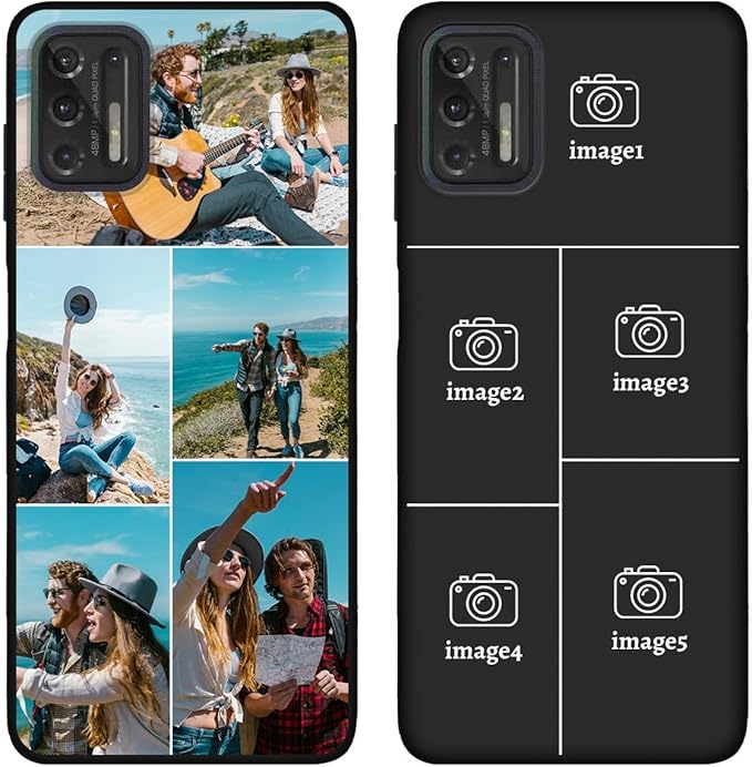 Customized Photo Case for Motorola Moto G Stylus 2021 6.8 inch, Personalized Collage Design Phone Cover, Custom Picture Black Silicone Soft Slim Rubber Case, Gift for Couple Lover Bestie