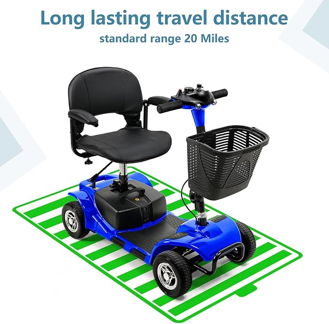 Cebihy 4 Wheel Mobility Scooter, Electric Power Mobile Scooters for Seniors Adult with Lights Collapsible and Compact Duty Travel Scooter w/Basket and Extended Battery (Blue)