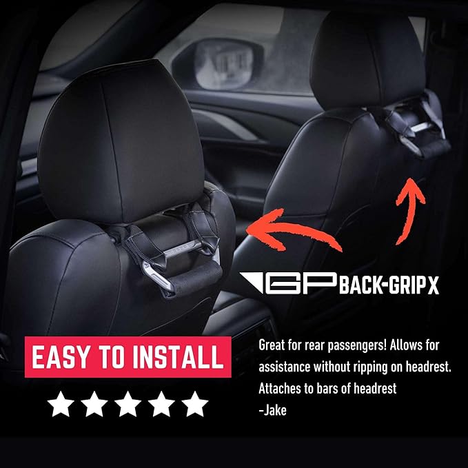GPCA BackGrip X Heavy-Duty Headrest Grab Handle for Lifted Trucks & Jeeps, Rear Seat Entry Assist for Seniors & Kids, Fits Vehicles with Pole-Style Headrests (Up to 16mm) Easy Install (2PC- Silver)