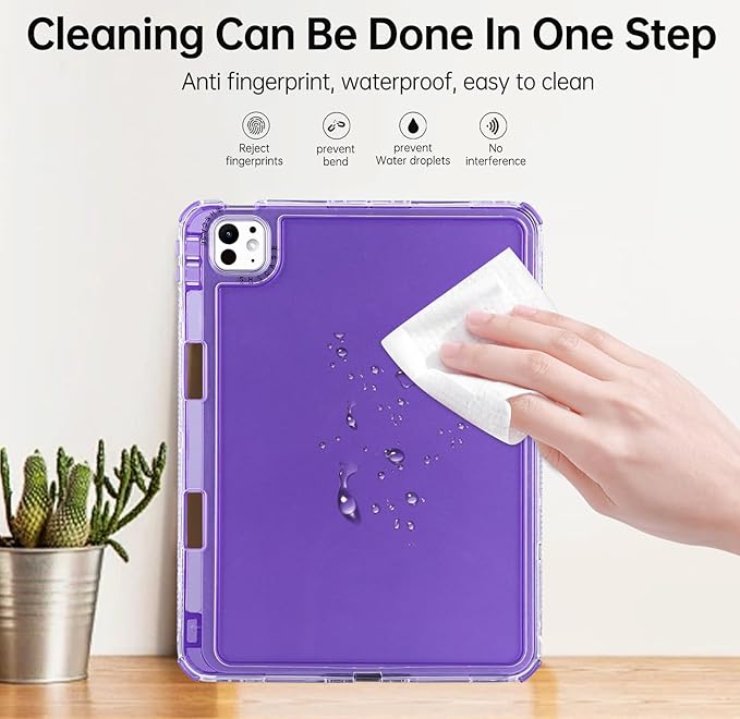 Dteck for iPad Pro/Air 13" (M5/M4/M3/M2), Pro 12.9" (6th/5th/4th/3rd Gen) Clear Case with Pencil Holder/Screen Protector Film/Stylus, 3 Layers Protective Lightweight Slim Transparent Cover, Purple