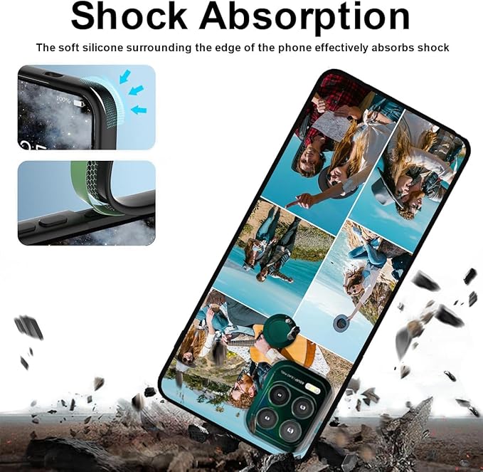 Customized Photo Case for Motorola Moto G Stylus 5G 2021 6.8 inch, Personalized Collage Design Phone Cover, Custom Picture Black Silicone Soft Slim Rubber Case, Gift for Couple Lover Bestie
