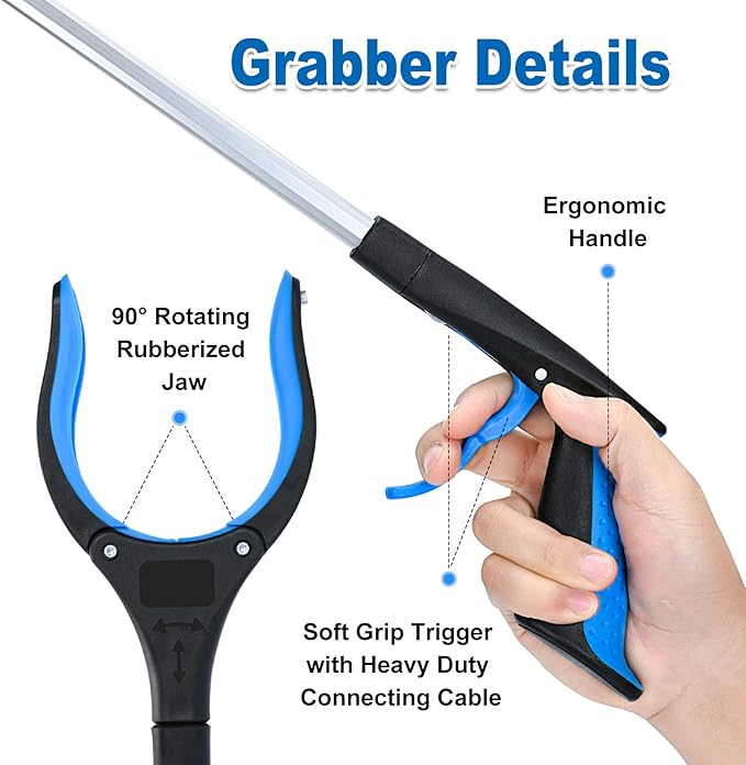 2-Pack Grabber Reacher Tool,32 Inch Foldable Reacher Grabber Pickup Tool with Strong Grip Magnetic,360°Rotating Anti-Slip Jaw,Grabber Tool,Grabbers for Seniors for Outdoor & Indoor (Blue&Purple)