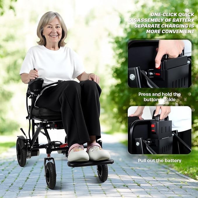 Ultra Lightweight Electric Wheelchair for Adults,33Lbs Foldable Power Wheelchair,12 Miles Range & Airline Approved, Portable Travel Wheelchairs for Seniors Indoor Outdoor Use,Dual 250W Motors (Black)