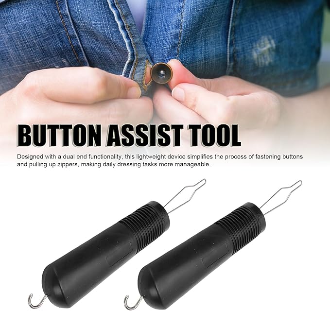 2 Pcs Button Hook and Zipper Pull Helper, One Handed Dressing Aid with C Hook for Zippers and Button, Versatile & Lightweight Assist Tool for Shirt Coat Buttoning