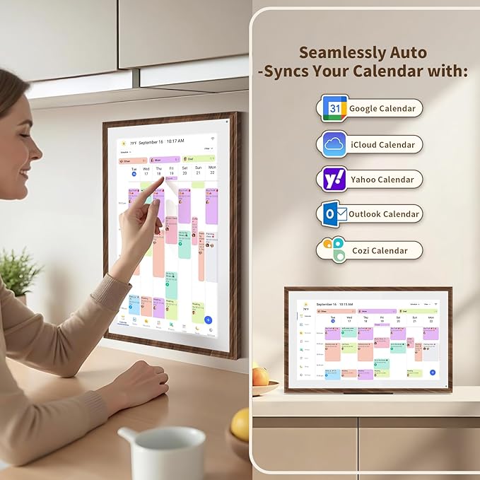 15.6 Inch Digital Calendar Chore Chart with Touchscreen - Full HD Interactive Display, Wall & Desk Mountable Family Planner, to-Do List & Meal Planner, Digital Picture Frame Gifts for Women Mom