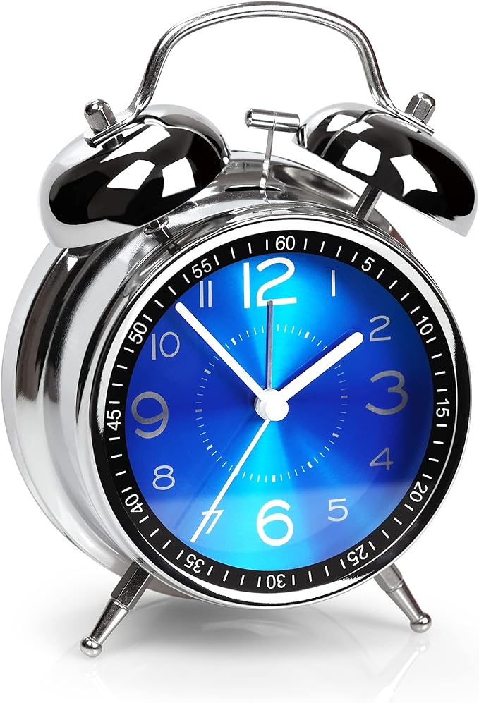 AYRELY Super Loud Alarm Clock for Heavy Sleepers Adults,Twin Bell Retro 4 Inch Silent Non-Ticking Quartz with Backlight, Metal dial, Alarm Clocks for Bedrooms Bedside (Blue)
