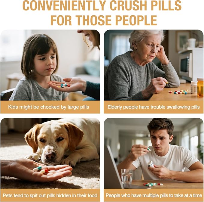 Small Portable Pill Crusher Grinder to Fine Powder for Elderly - Crushes Multiple Pills, Small and Large Medication and Vitamin Tablets - Great for Feeding Tube, Kids, Pets - Ideal for Travel (Wood)