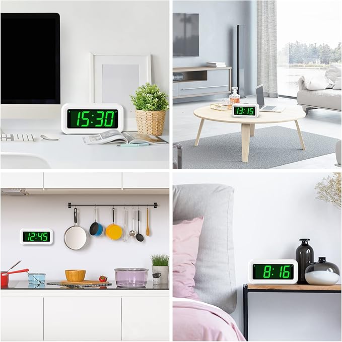 KWANWA 12 Inch Large Display Digital Alarm Clock for Kids & Adults, Dimmable LED Clock with Adjustable Brightness, Easy Snooze, Battery Operated Cordless Desk Clock for Bedroom, Kitchen, (White