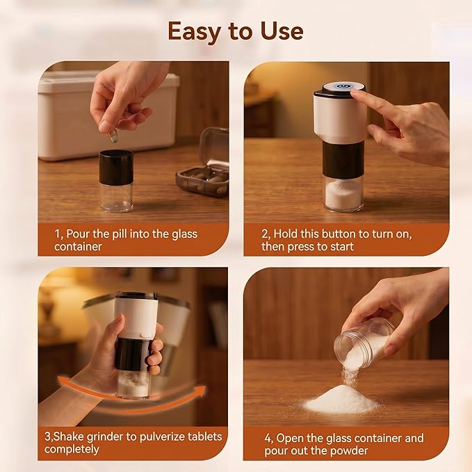 Portable Pill Crusher Grinder with Dual Electric/Manual Modes - Crushes Multiple Small & Large Pills to Fine Powder, Detachable Chamber, Easy Clean Design Ideal for Elderly for Medication,Vitamins