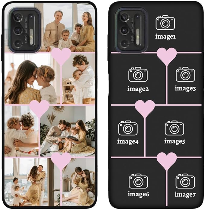 Personalized Photo Case for Motorola Moto G Stylus 2021 6.8 inch, Thin Slim Soft Rubber Black Phone Cover, Custom Picture Collage Pink Heart Cute Case for Women Girl, Gift for Birthday Anniversary