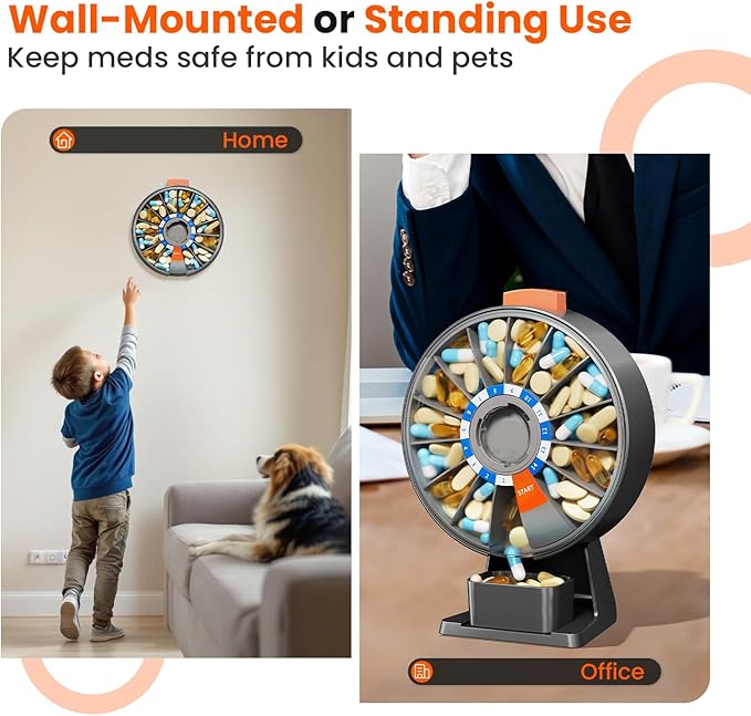 Odaro Large Pill Dispenser Weekly 7-Day AM/PM Wall-Mount or Standing Gray