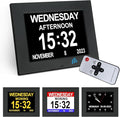 TSITSC Large Digital Calendar Day Clock for Seniors, 8" Dementia Clock with 12 Alarms + Auto-Dimming, Day and Time Clock for Elderly Impaired Vision Memory Loss with Remote Control(Black)