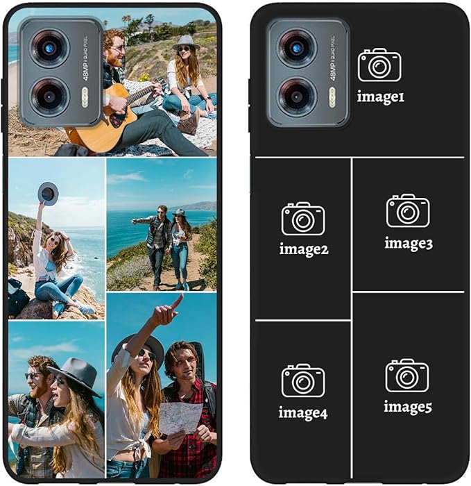 Customized Photo Case for Motorola Moto G 5G 2023 6.5 inch, Personalized Collage Design Phone Cover, Custom Picture Black Silicone Soft Slim Rubber Case, Gift for Couple Lover Bestie