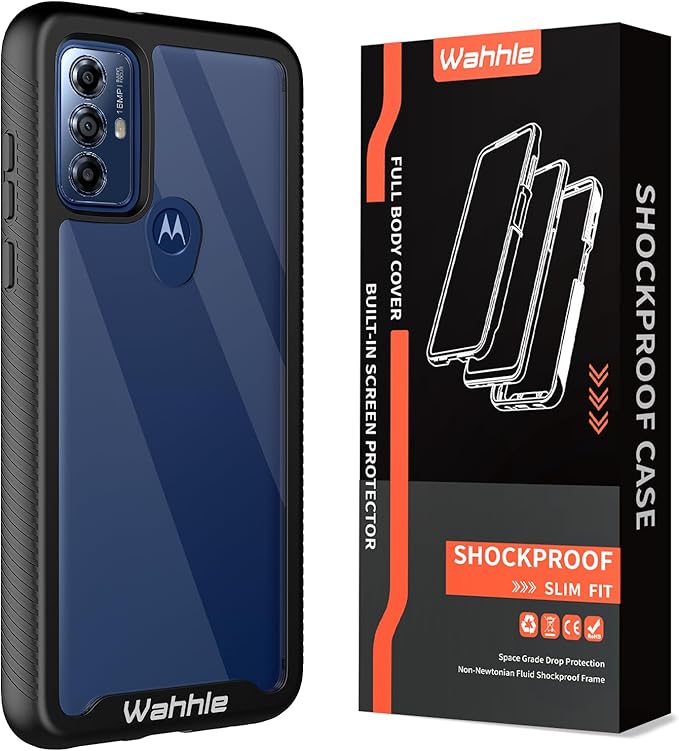 Wahhle Compatible with Moto G Play 2023, G Power 2022, G Pure Case - Full Body Screen Protector, Shockproof Slim Fit Bumper Phone Cover - Black/Clear