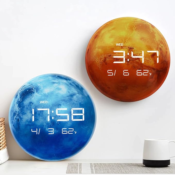 Nbdeal 13" Digital Wall Clock with LED Display, Calendar & Temperature, Automatic Dimming, 12/24hr Format, Wall & Desk Use - HUI-7862
