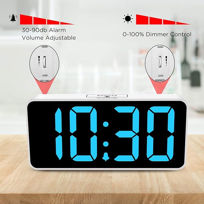 DreamSky Large Digital Alarm Clock Big Numbers for Seniors & Visually Impaired, 9 Inches Electric Clocks for Bedroom, Jumbo Display Fully Dimmable Brightness, USB Ports, Adjustable Alarm Volume
