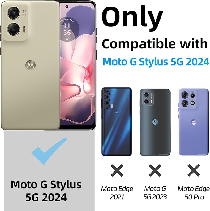 for Motorola G Stylus 5G 2024 Clear Phone Case, Lightweight Transparent TPU, Floral Moon Shockproof Four Corner Anti-Fall Case 6.7" for Moto G Stylus 5G 2024, Screen Protector Film