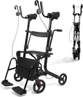 Upright Walkers for Seniors 450 lbs Capacity, 22 lbs Foldable Lightweight Walkers for Seniors with Seat, Armrest and Pedal, Height Adjustable Rollator Walker with Seat for Travel & Gift (Black)