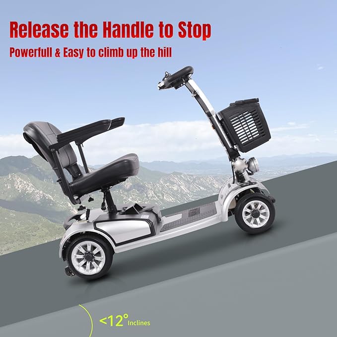 Movcan S-01 4 Wheel Electric Mobility Scooter for Adults & Seniors, 419 LB Heavy Duty,22 Miles Rang &4MPH,Foldable Travel Scooter with Basket,360° Swivel Seat,Electromagnetic Brake&Turn Signal Lights