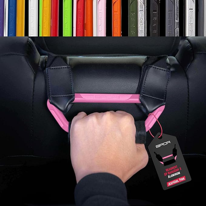 GPCA BackGrip X Heavy-Duty Headrest Grab Handle for Lifted Trucks & Jeeps Rear Seat, Entry Assist for Seniors & Kids, Fits Vehicles with Pole-Style Headrests (Up to 16mm) Easy Install (2PC - Pink)