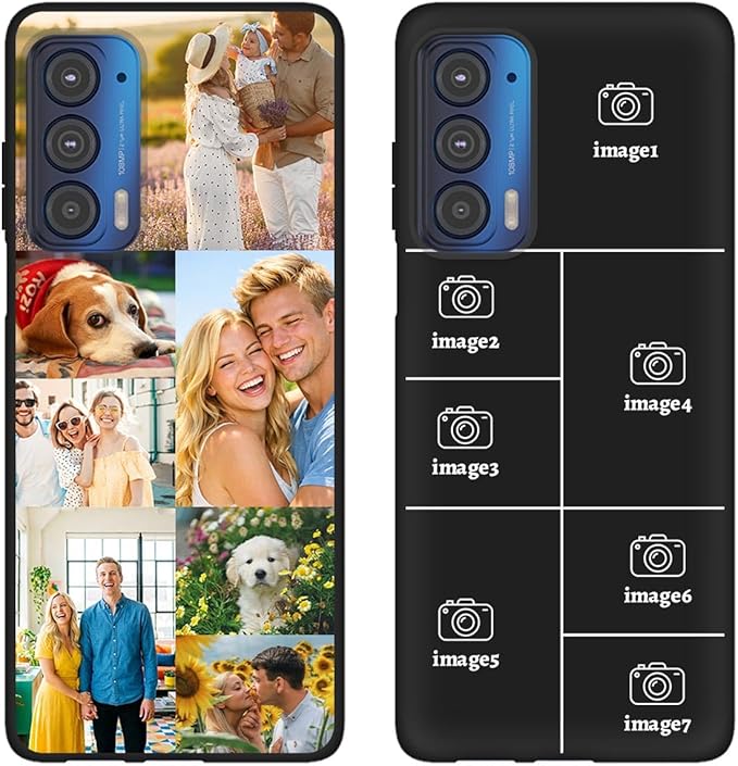 Custom Personalized Case for Motorola Moto Edge 2021 6.8 inch, Customized Multiple Photos Collage Text Phone Cover, Full Body Shockproof Soft Silicone Case, Anti-Scratch, Wireless Charging, Black