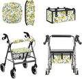 3 Piece Set Walker Accessories Yellow Lemon Walker Seat Cover Soft Rollator Seat and Back Rest Covers Underseat Pouch Tote, Easy to Install and Easy Clean