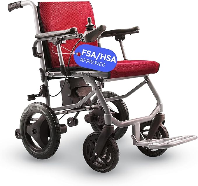 Culver Mobility Kano Foldable Electric Wheelchair, Travel Size, User-Friendly, Wheelchairs for Adults Lightweight (Red)