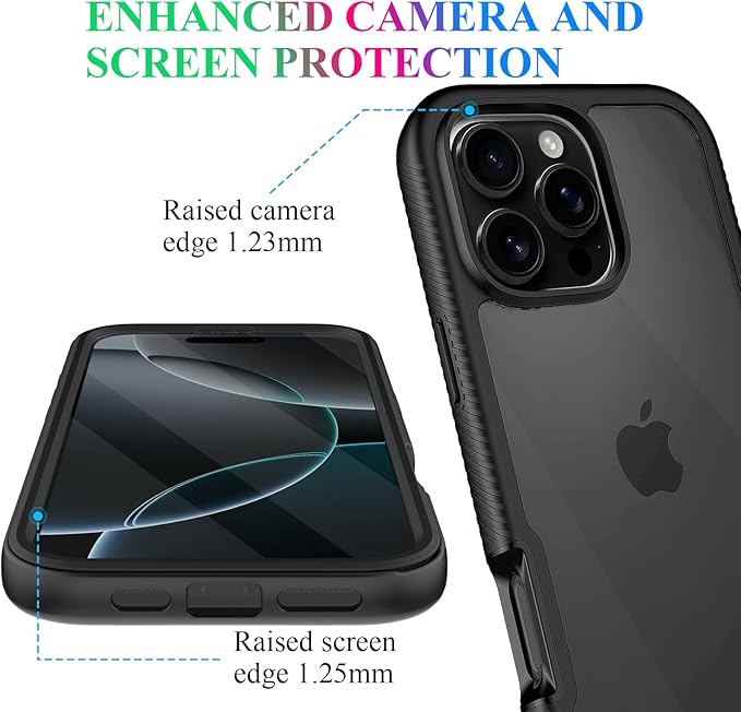 wahhle Compatible with iPhone 16 Pro Case, Built in Screen Protector Full Body Shockproof Slim Fit Bumper Protective Phone Cover 6.3'' Men Women-Black/Clear