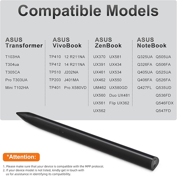 Stylus Pen for ASUS Transformer/Mini/ASUS Zenbook Flip/Pro/ASUS Vivobook Flip/Pro/Duo/ASUS Notebook, Rechargeable MPP 2.0 Tilt Pen with 4096 Pressure Sensitivity, Triangular Pen Body Design, Black