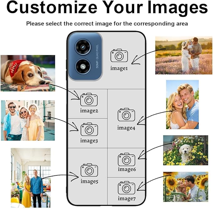 Custom Personalized Case for Motorola Moto G Play 2024 6.5 inch, Customized Multiple Photos Collage Text Phone Cover, Full Body Shockproof Soft Silicone Case, Anti-Scratch, Wireless Charging, Black