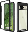 wahhle Compatible with Google Pixel 7 Case, Built in Screen Protector Full Body Shockproof Slim Fit Bumper Protective Phone Cover Men Women-Black/Clear