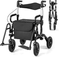 Goplus Walkers for Seniors with Seat, 2 in 1 Folding Rolling Rollator Walker & Wheelchair Combo with Brakes, 9" Pneumatic Tires for All Terrain, Aluminum Adult Mobility Walking Aid