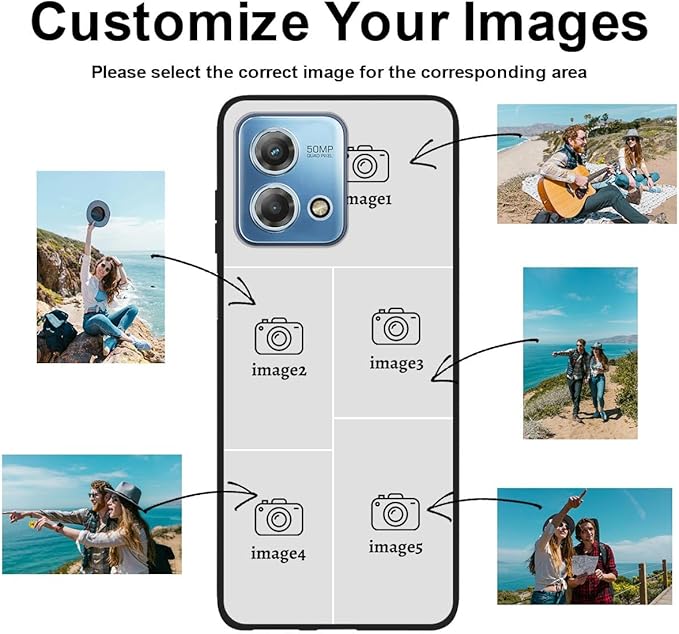 Customized Photo Case for Motorola Moto G Stylus 2023 6.5 inch, Personalized Collage Design Phone Cover, Custom Picture Black Silicone Soft Slim Rubber Case, Gift for Couple Lover Bestie