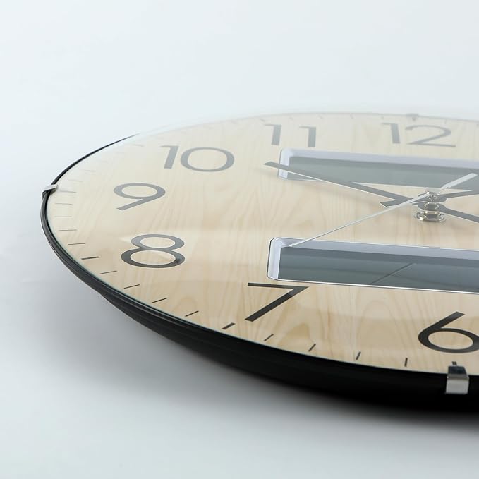 Nbdeal 13-Inch Analog Silent Wall Clock with Calendar Temperature & Humidity (Natural)