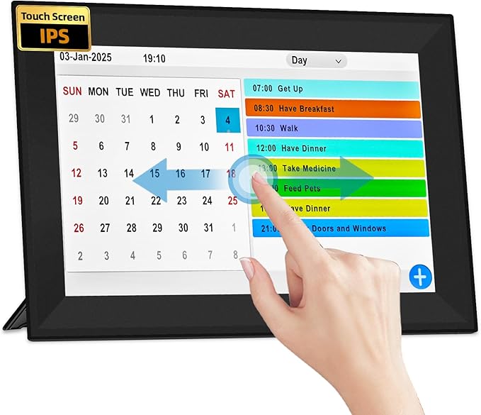 Bgift 10.1Inch Touch Screen Digital Alarm Clock for Seniors,with Date and Day of Week, Auto DST 64 Alarms 40 Reminder,Digital Calendar for Elderly,Auto Dimmable Gifts