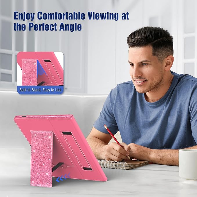 TiMOVO Universal Case for 10.1 Inch Android Tablet with Pen Loop, Lightweight Folding Stand Cover with Hand Strap for All 9.6"-11" Touchscreen Tablet, Glitter Watermelon Red
