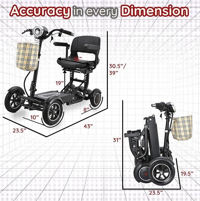 Dragon Mobile EX 4 Wheel Foldable Mobility Scooter for Adults, Elderly & Travel - All Terrain Aluminum Alloy Power Wheelchair with Premium Large Seat - Front Basket Included (Matte Black)