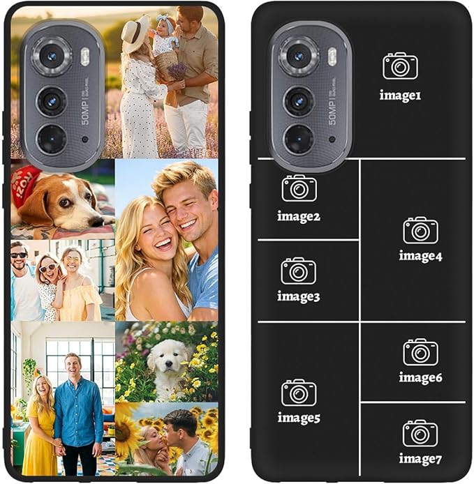 Custom Personalized Case for Motorola Moto Edge 2022 6.6 inch, Customized Multiple Photos Collage Text Phone Cover, Full Body Shockproof Soft Silicone Case, Anti-Scratch, Wireless Charging, Black