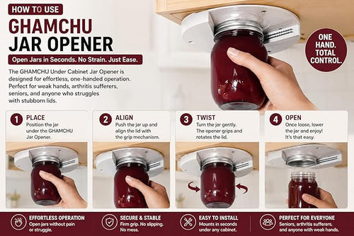 1 Pack Easy Grip Jar Opener for Seniors - Under Cabinet Jar Openers for Weak Hands, Arthritis jar opener, One Handed Gadgets & Bottle Opener - Kitchen Gadgets for Home Assistance