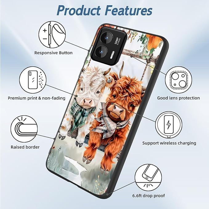 for Moto G Stylus 5G 2024 Phone Case, Soft TPU Shockproof Full Body Protection Cover 6.7" for Moto G Stylus 5G 2024, Lightweight Compatible Wireless Charging, Cute Highland Cows