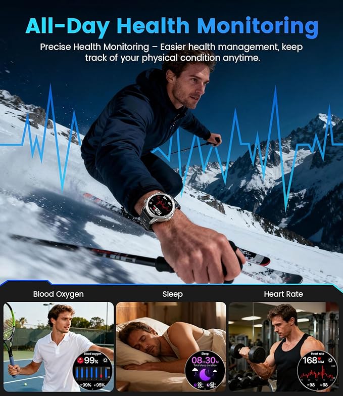 2026 Smart Watches for Men with 1000 mAh, 1.53" HD Display Military Smart watch, LED Torch, Answer/Make Calls, 120+Sports Modes, Heart Rate, Sleep Monitor, SpO2, IP68 Waterproof, iOS Android(3 Straps)