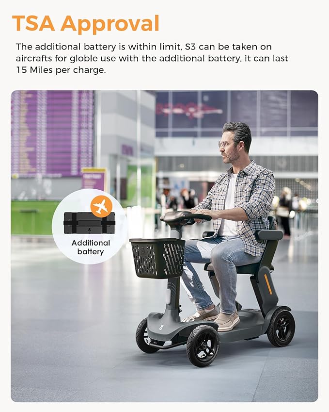 Paiseec S3 Mobility Scooter, Folding Mobility Scooters for Seniors, All Terrain Mobility Scooter, Electric Mobility Scooters for Adults, Folding Mobile Scooter, Auto Speed Control (Gray, S3-40 Miles)
