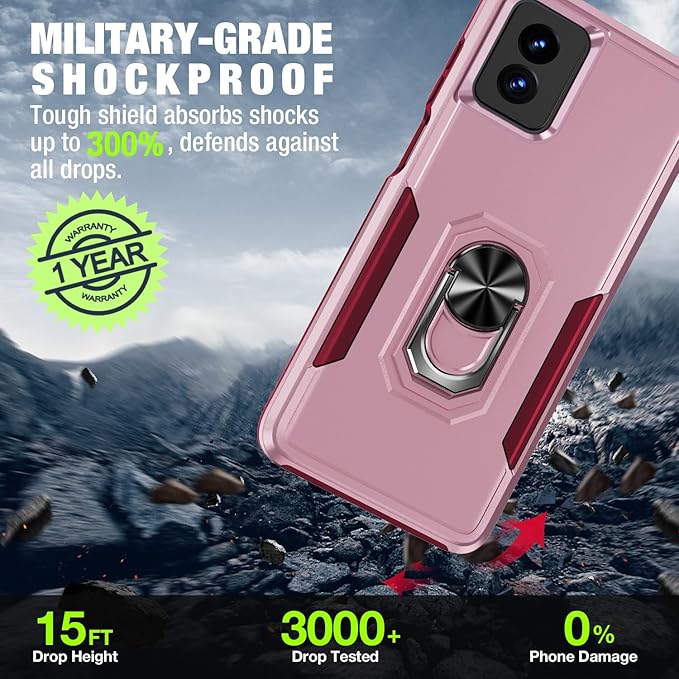 for Motorola Moto G Power 5G 2024 Case (XT2415V) [15 FT Military Grade Drop Protection] with 2X Tempered Glass Screen Protector, Heavy-Duty Shockproof Kickstand Case for Moto G Power 5G 2024 Pink