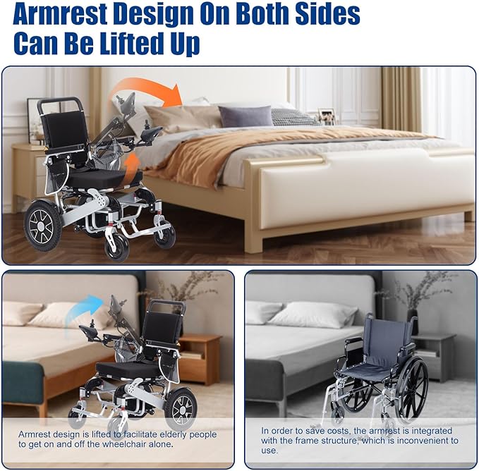 Lightweight 55lb Electric Wheelchair,Foldable Electric Wheelchairs for Adults,25 Miles All-Terrain Power Wheelchair Portable Motorized Wheelchair for Seniors,Compact Size for Travel Airline Approved