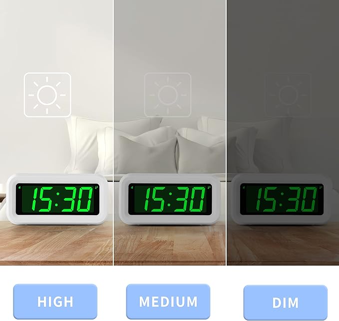 KWANWA 12 Inch Large Display Digital Alarm Clock for Kids & Adults, Dimmable LED Clock with Adjustable Brightness, Easy Snooze, Battery Operated Cordless Desk Clock for Bedroom, Kitchen, (White
