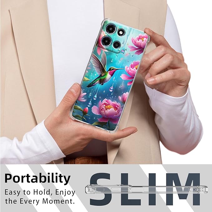 for Moto G 5G 2025 Clear Phone Case, Lightweight Transparent TPU, Shockproof Four Corner Anti-Fall Case 6.5" for Moto G 5G 2025 with Screen Protector, Hummingbird Garden