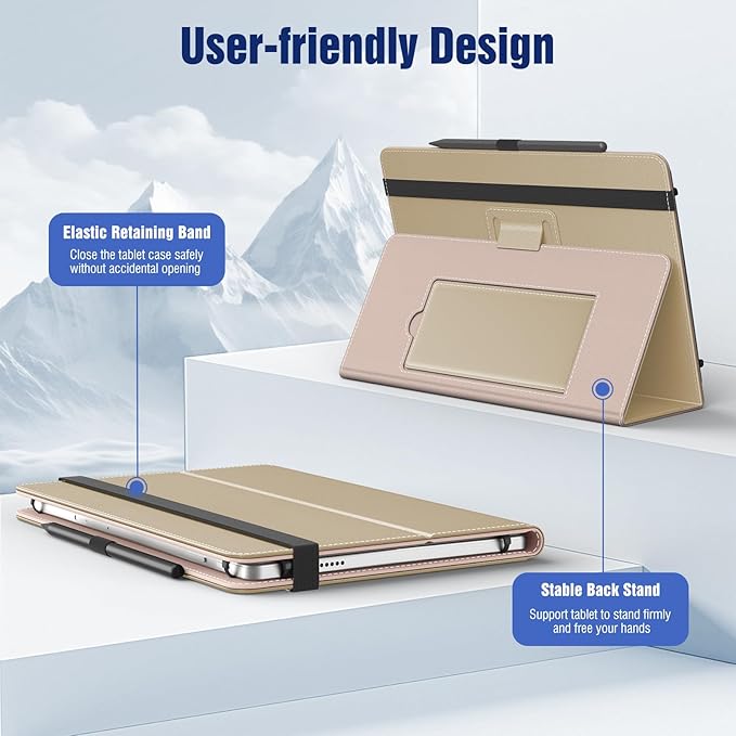 TiMOVO Universal Case for 10.1 Inch Android Tablet with Pen Loop, Lightweight Folding Stand Cover with Hand Strap for All 9.6"-11" Touchscreen Tablet, Champagne Gold
