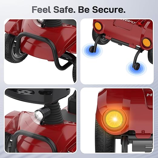 Hoverfly T4 Mobility Scooter for Seniors, Max 12.4-Mile Range & 3.7 mph, 3-Position Seat & Anti-slip Rear Wheel, Removed Battery&Quick Fold Design, Solid 9" Tire &330 lb Capacity, Ease of Assembly Red